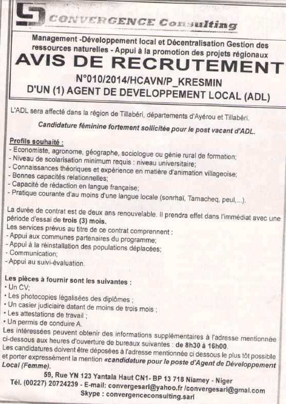 Offre d emploi agent de developpement local