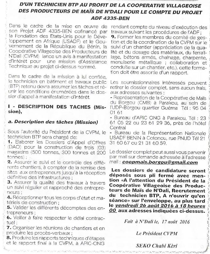 Technicien btp - CCMR