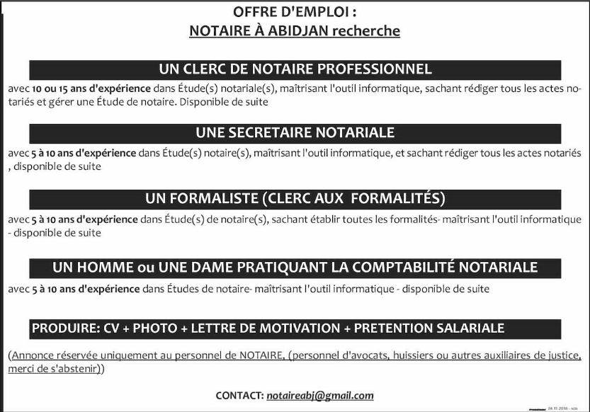 Offre d emploi clerc d'huissier