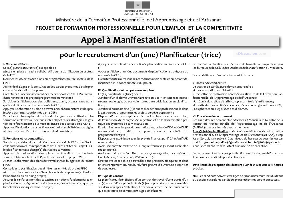 Le Ministère de la formation Professionnelle recrute 01 Planificateur ...