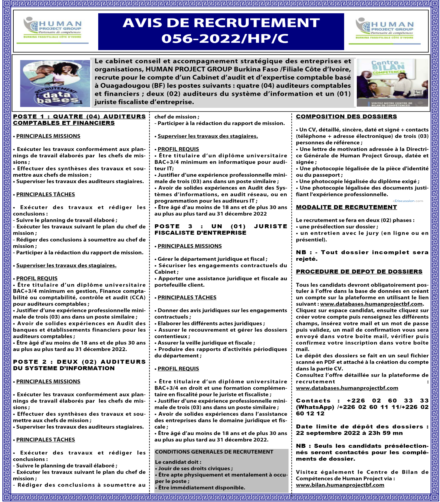 Un d'audit et d'expertise Comptable recrute 02 Auditeurs du