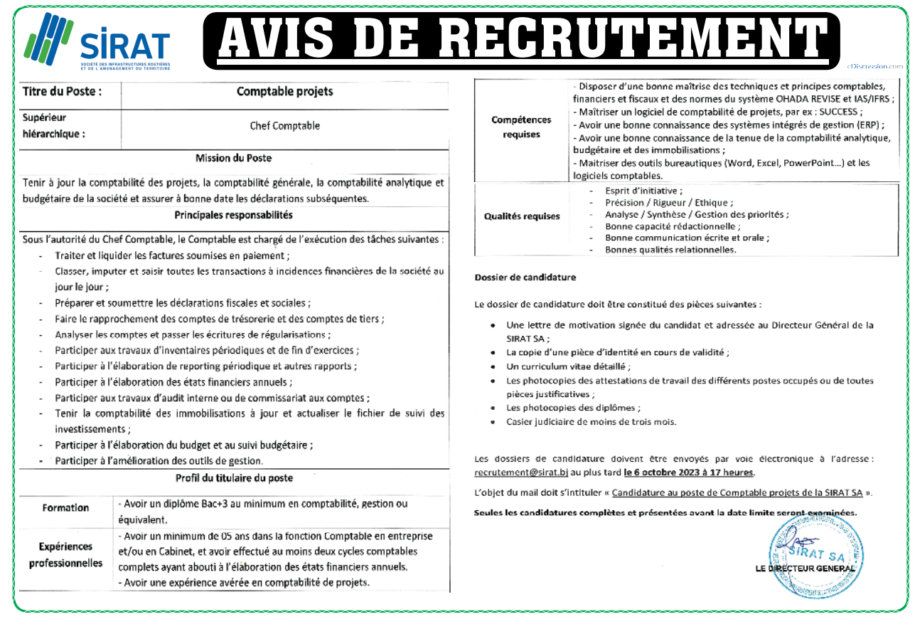Recrutement D’un(01) Comptable Projet
